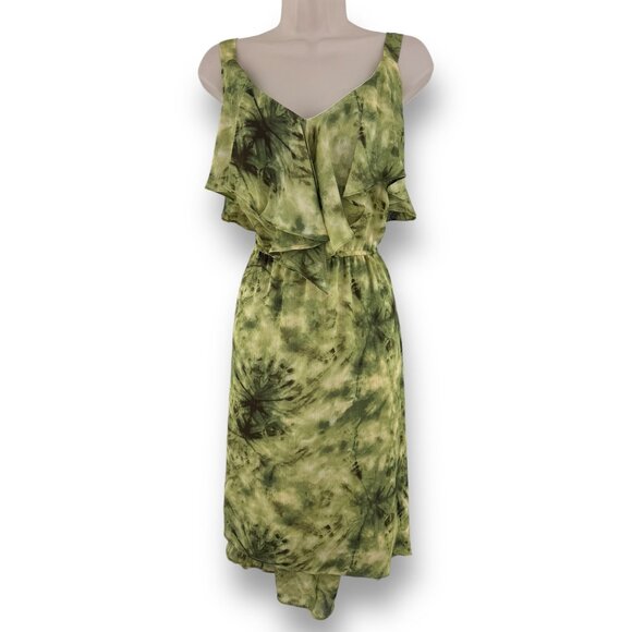 Size 16W 1X GREEN RUFFLE TIE-DYE HIGH-LOW‎ MIDI DRESS Summer Wedding PLUS SIZE - Picture 1 of 4